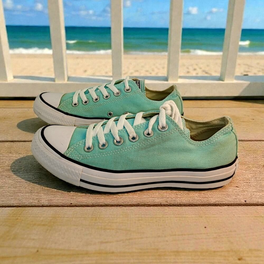 Converse All Star Teal & White Low Cut Lace Up Casual Sneakers - Women's 7